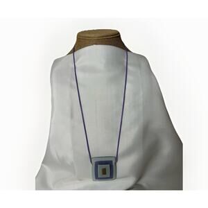 Lovely Glass Pendant On 32” Cord Necklace. Pendant Is 2.5 X 2” Signed On Back